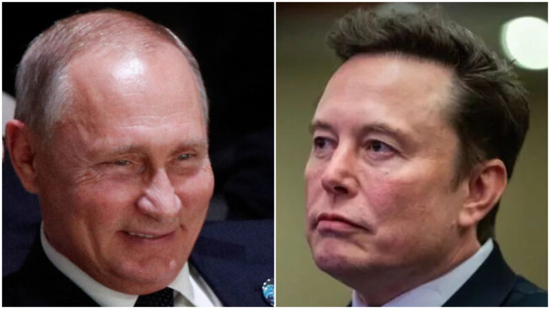 vladimir putin si elon musk intr-un colaj de fotografii