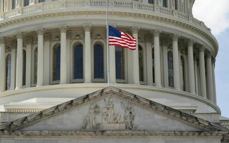 Steagul SUA arborat pe Congresul american din Washington