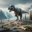 Un dinozaur T-Rex ce se deplasează în cautarea pradei