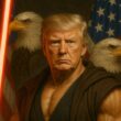 Președintele american Donald Trump, portretizat ca un Jedi, într-o imagine generată cu AI și publicată de Casa Albă, cu ocazia zilei "Star Wars"