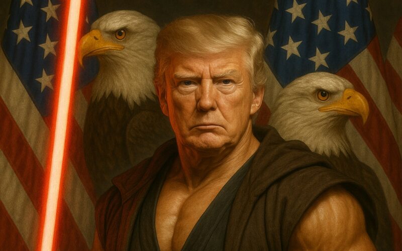 Președintele american Donald Trump, portretizat ca un Jedi, într-o imagine generată cu AI și publicată de Casa Albă, cu ocazia zilei "Star Wars"