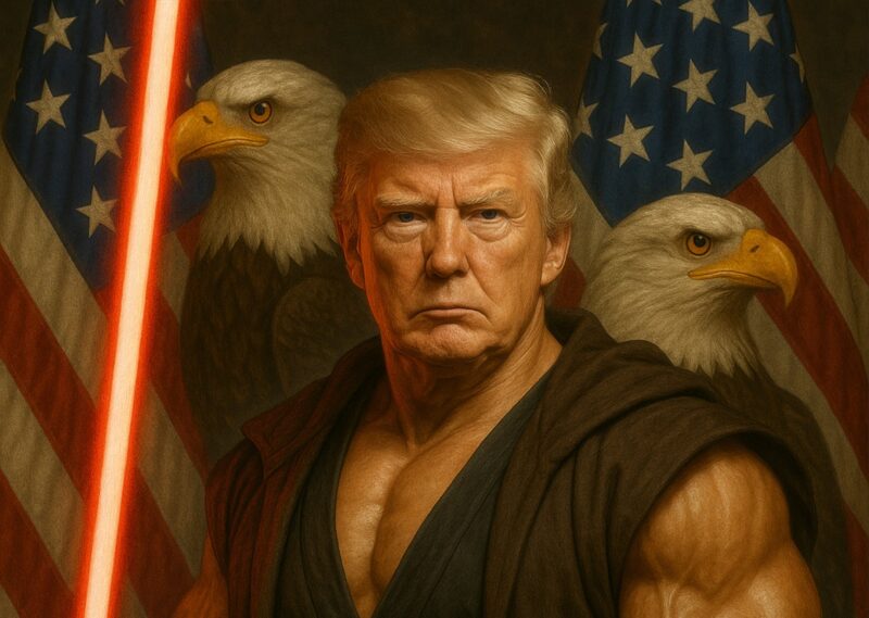 Președintele american Donald Trump, portretizat ca un Jedi, într-o imagine generată cu AI și publicată de Casa Albă, cu ocazia zilei "Star Wars"