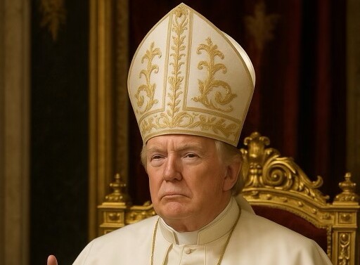 Imagine generată cu AI ilustrându-l pe președintele american Donald Trump în poziția de Papă