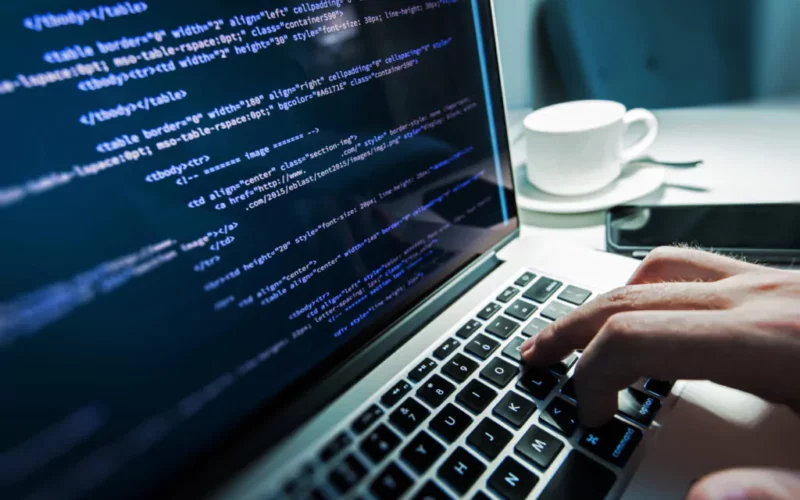 un programator lucreaza la laptop
