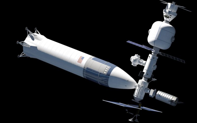 Stația spațială Lunar Gateway cu o rachetă SpaceX andocată
