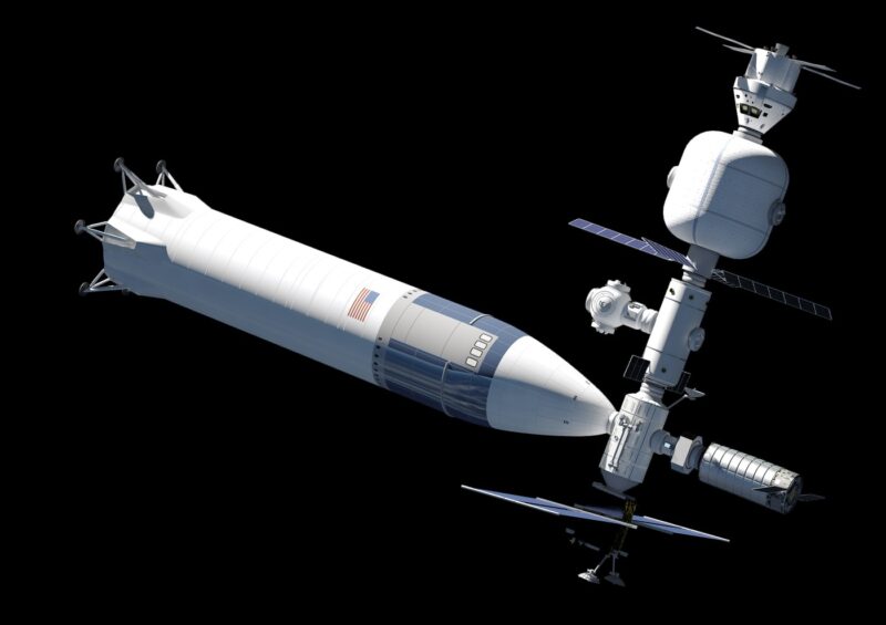 Stația spațială Lunar Gateway cu o rachetă SpaceX andocată