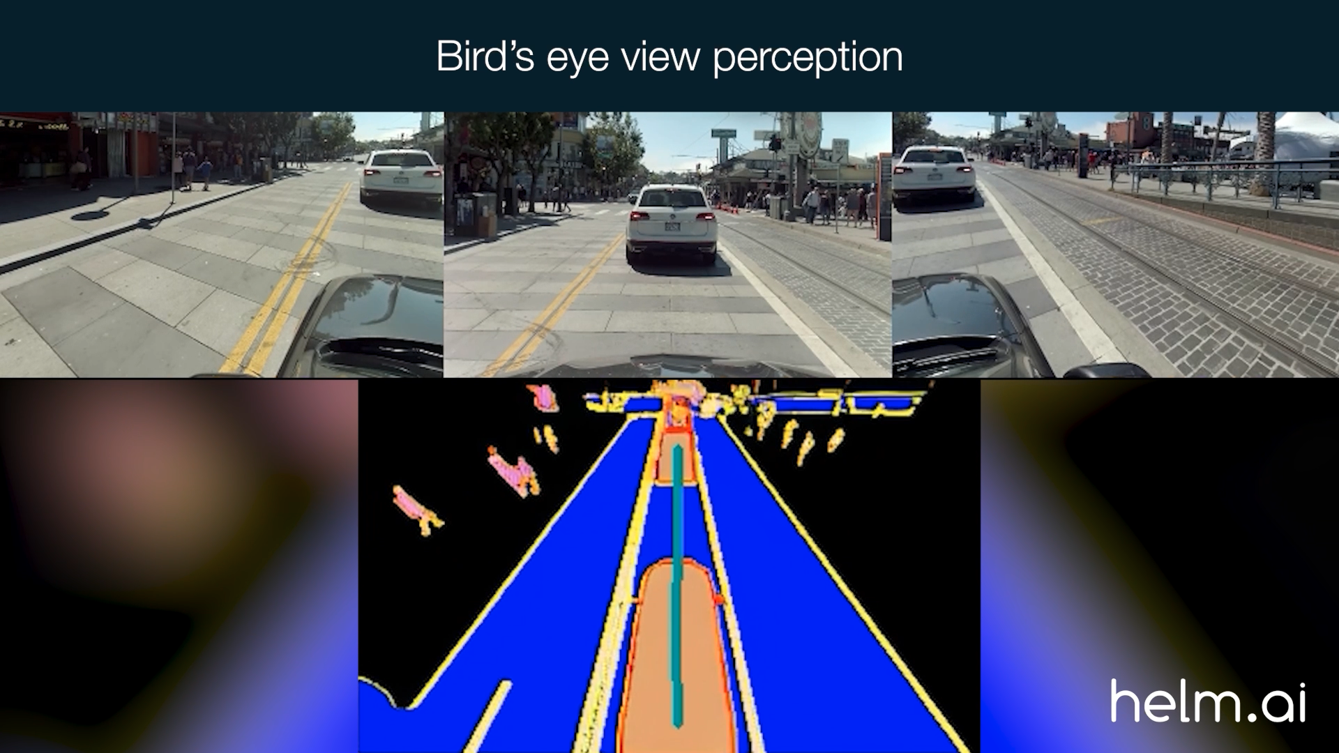 imagine de tip bird's eye din cadrul sistemului de conducere autonoma Helm.ai Vision