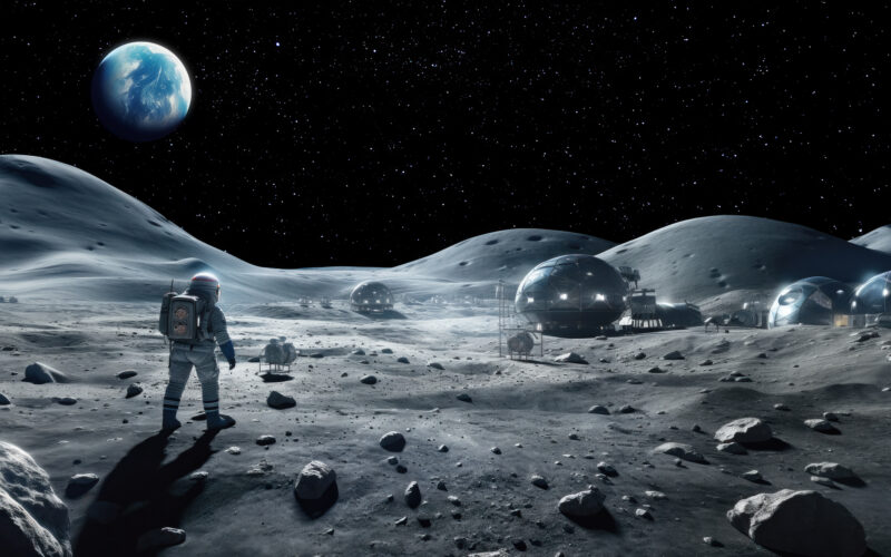 Concept futurist al unei baze lunare.