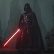 darth vader, personajul din franciza starwars tinand o sabie