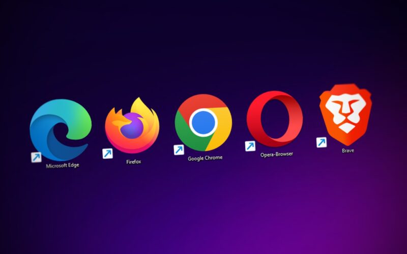 Logo browsere Edge, Mozilla, Chrome, Opera, Brave