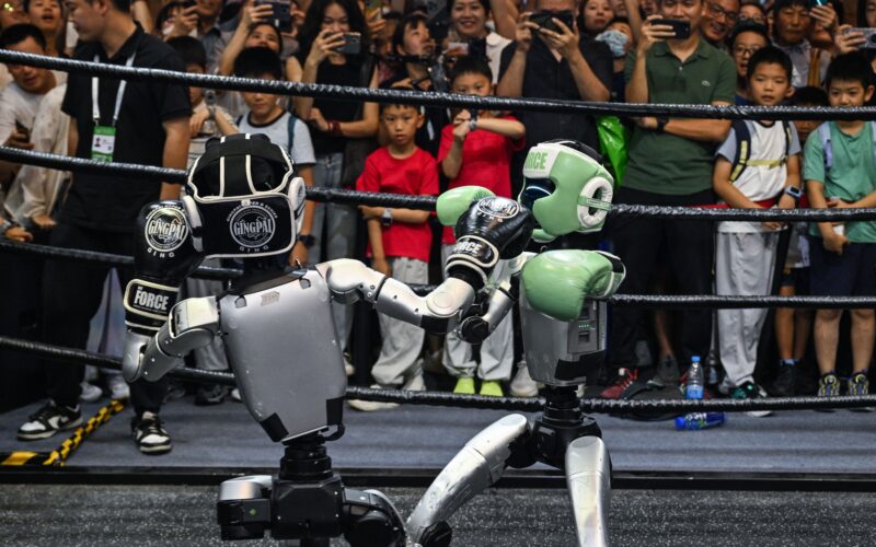 Roboți umanoizi în timpul unui meci de box în China