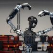 robotul Adam-u cu mainile deasupra capului