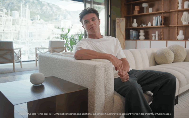 Noua boxă cu Gemini a Google, prezentată accidental, alături de Lando Norris