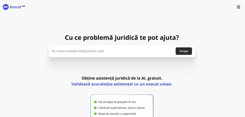 captura de ecran de pe site-ul ai+ avocat