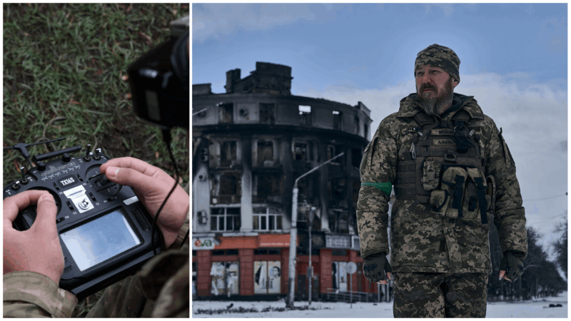 colaj cu seful dronelor militare ucrainene si un militar care piloteaza o drona