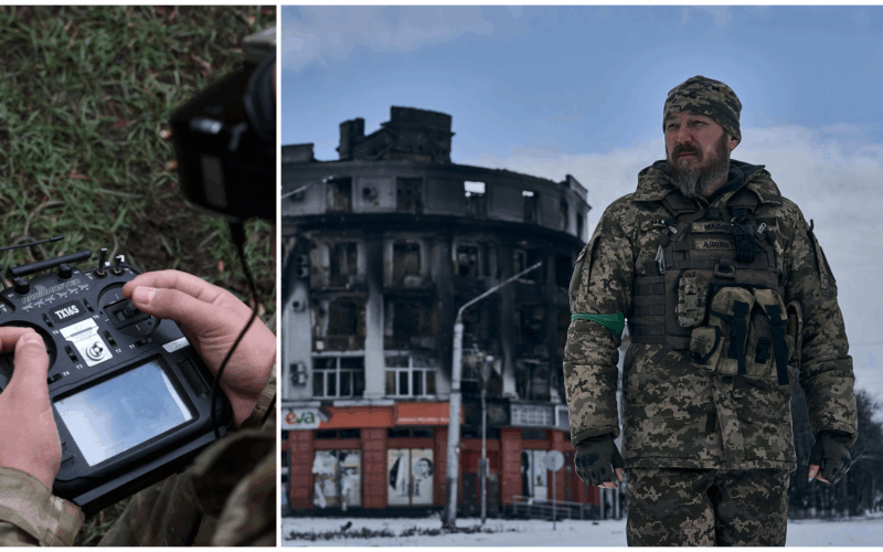 colaj cu seful dronelor militare ucrainene si un militar care piloteaza o drona