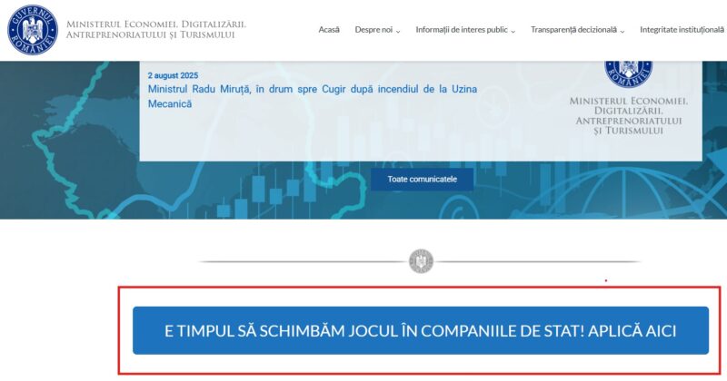 buton implementat pe site-ul ministerului economiei