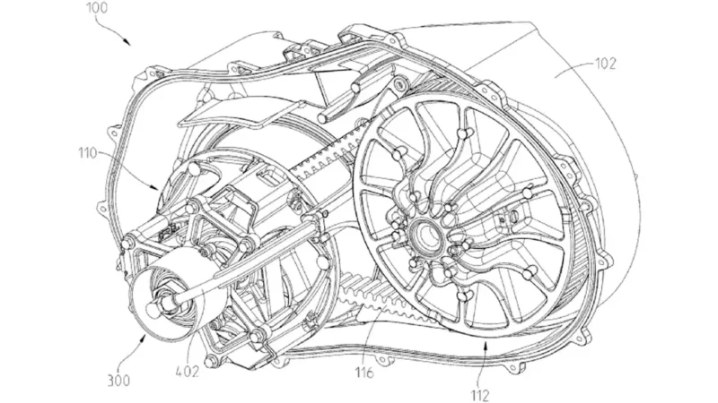 schita alb negru al unei cutii de viteze cvt