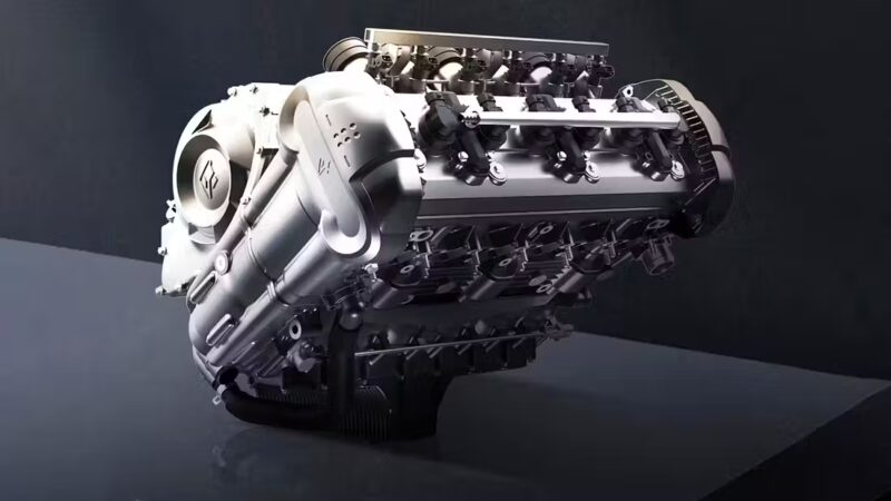 motor gri pe stand cu sase cilindri in line