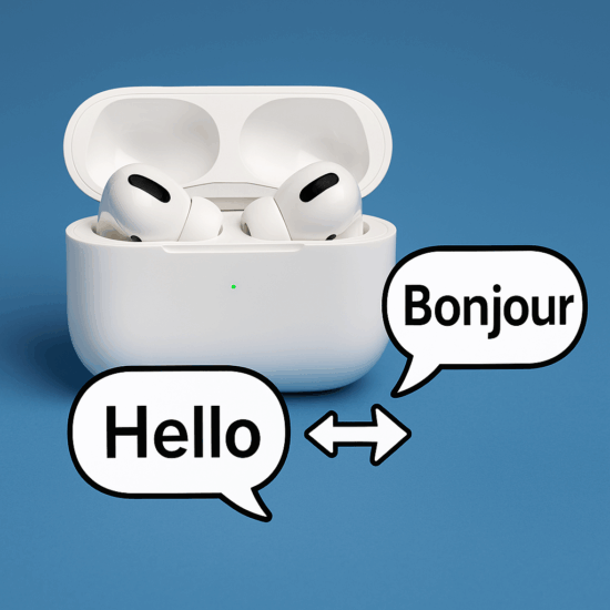 o imagine cu castile airpods care traduc din engleza in franceza