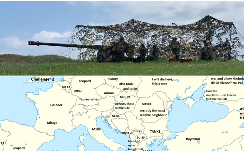 colaj cu un obuzier romanesc si o harta a europei vazuta prin ochii unui ucrainean
