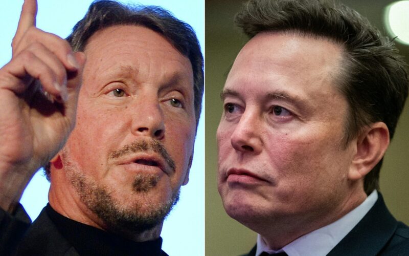 Larry Ellison, co-fondator Oracle, și Elon Musk, directorul Tesla