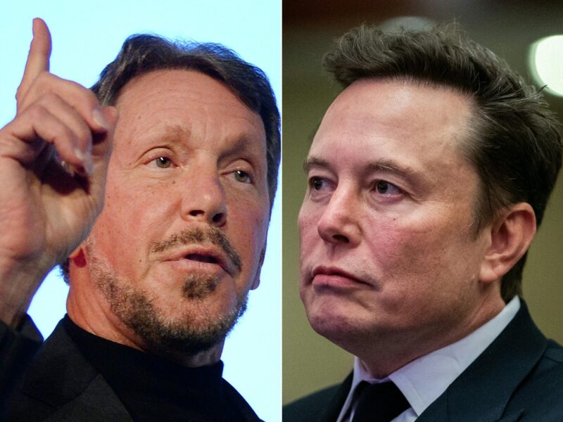 Larry Ellison, co-fondator Oracle, și Elon Musk, directorul Tesla