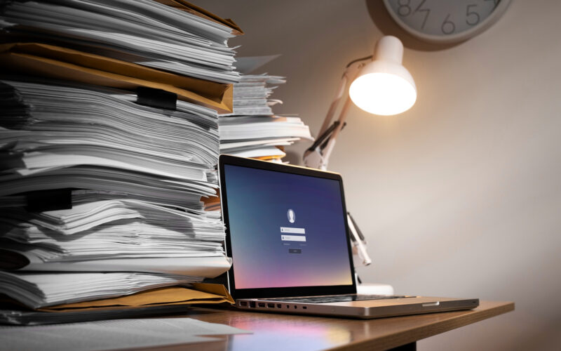 documente langa un laptop