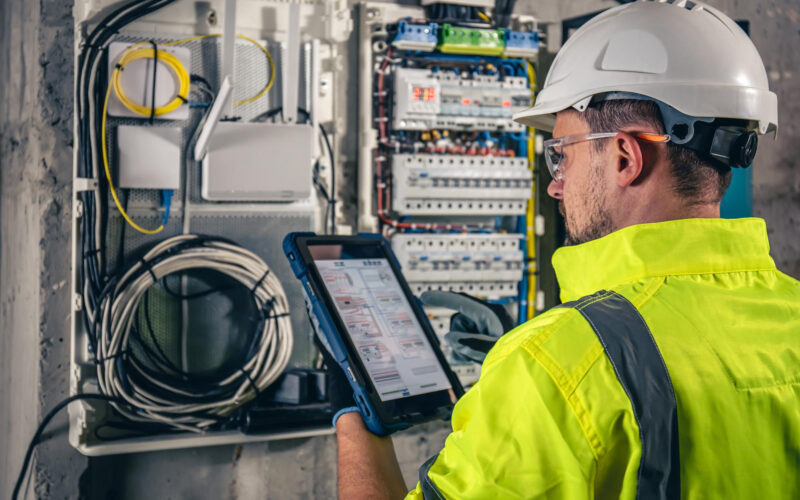 un tehnician verifica un sistem electric