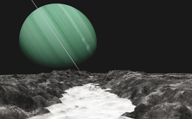Planeta Uranus, văzută de pe suprafața lunii sale Ariel