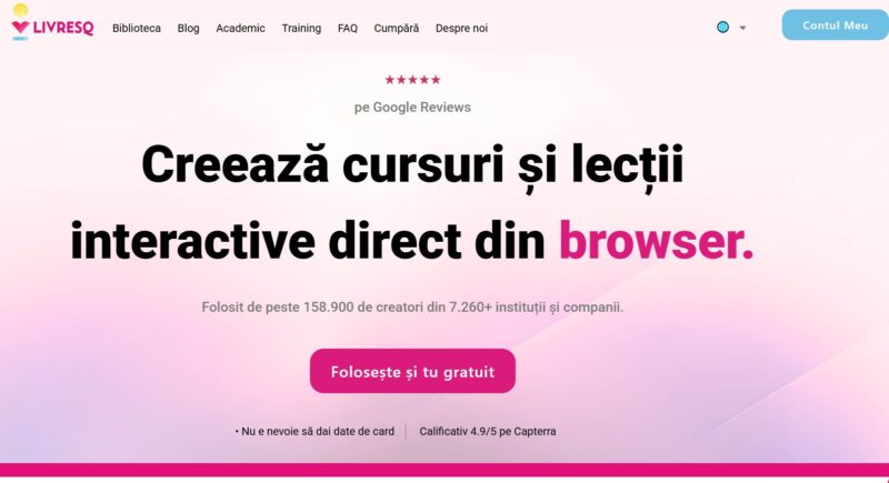 captura de ecran a homepage-ului site-ului livresq