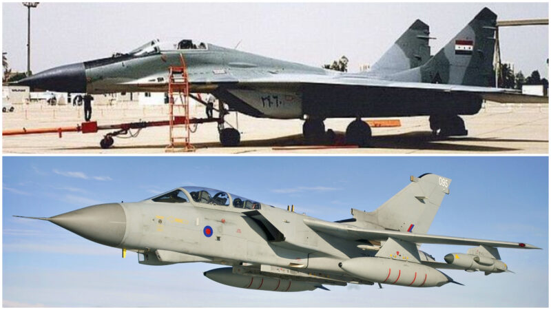 MiG-29 irakian (sus) alături de un Tornado britanic