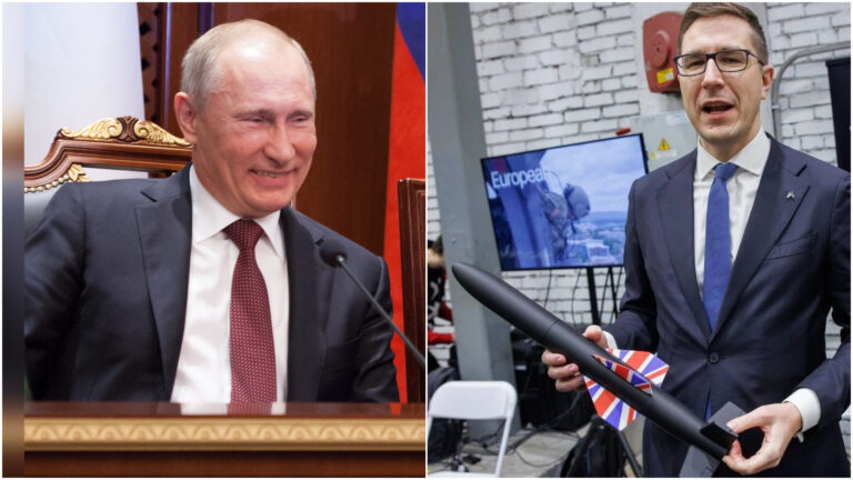 colaj cu vladimir putin alaturi de racheta anti-drona mark 1