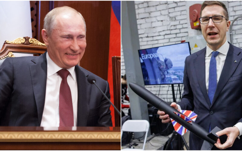 colaj cu vladimir putin alaturi de racheta anti-drona mark 1