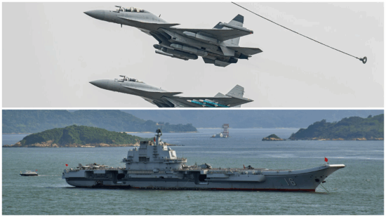 avionul j-15 si portavionul liaoning intr-un colaj foto