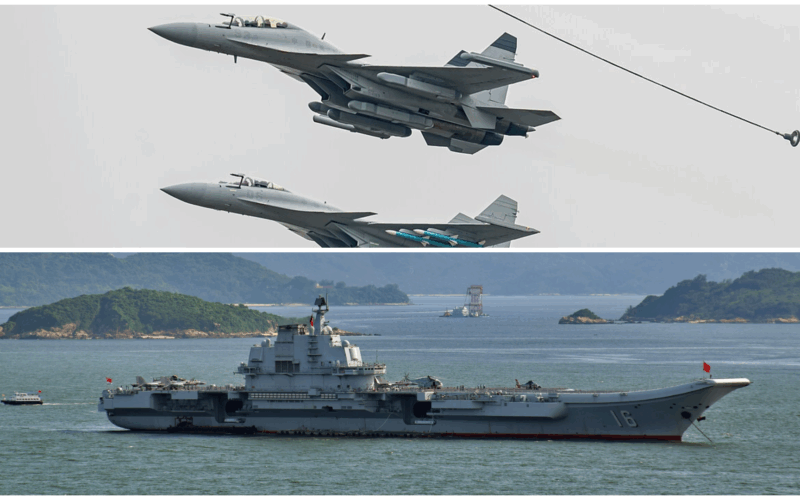 avionul j-15 si portavionul liaoning intr-un colaj foto