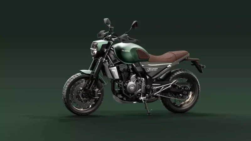motocicleta scrambler de culoare verde pe fundal verde