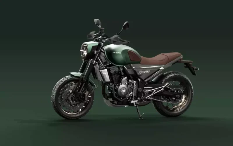 motocicleta scrambler de culoare verde pe fundal verde