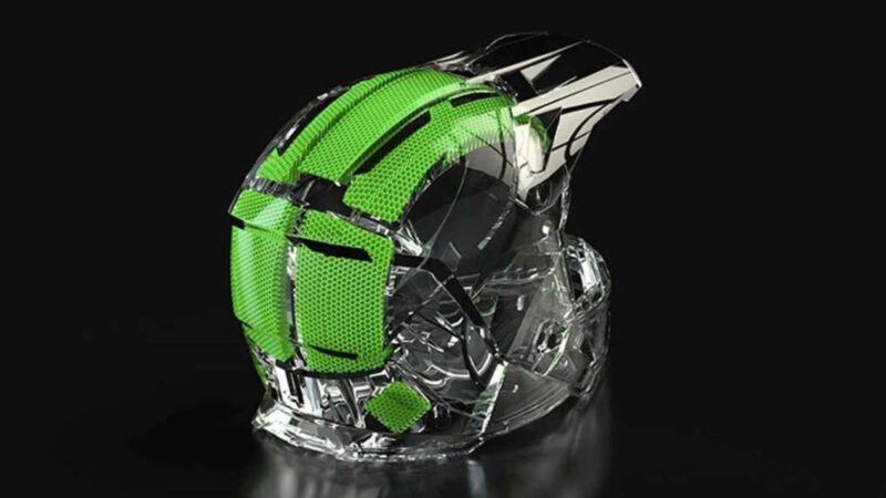 structura casca moto transparenta cu culoare verde