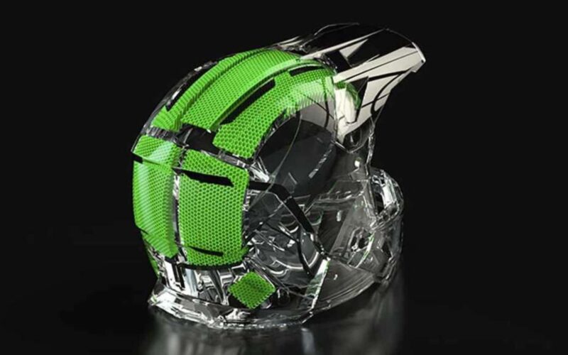 structura casca moto transparenta cu culoare verde