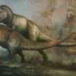 T-Rex care vânează un Edmontosaurus