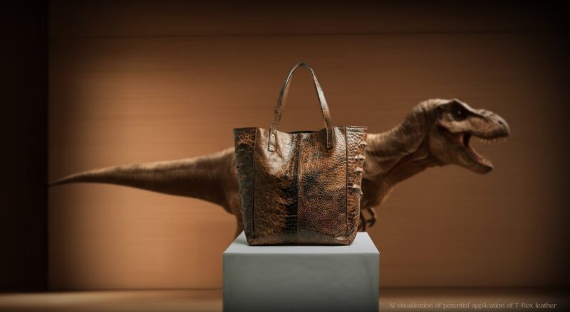 Reprezentare AI a unei poșete realizate din piele de T-Rex