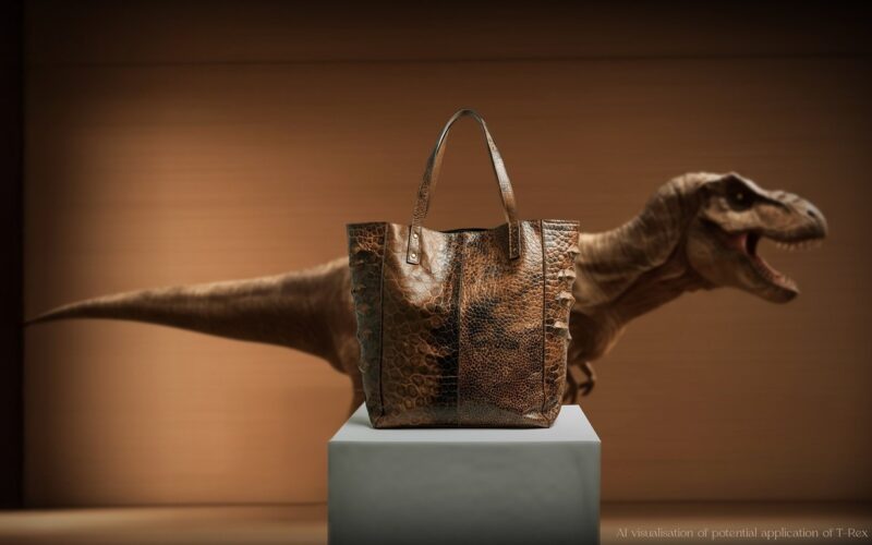 Reprezentare AI a unei poșete realizate din piele de T-Rex